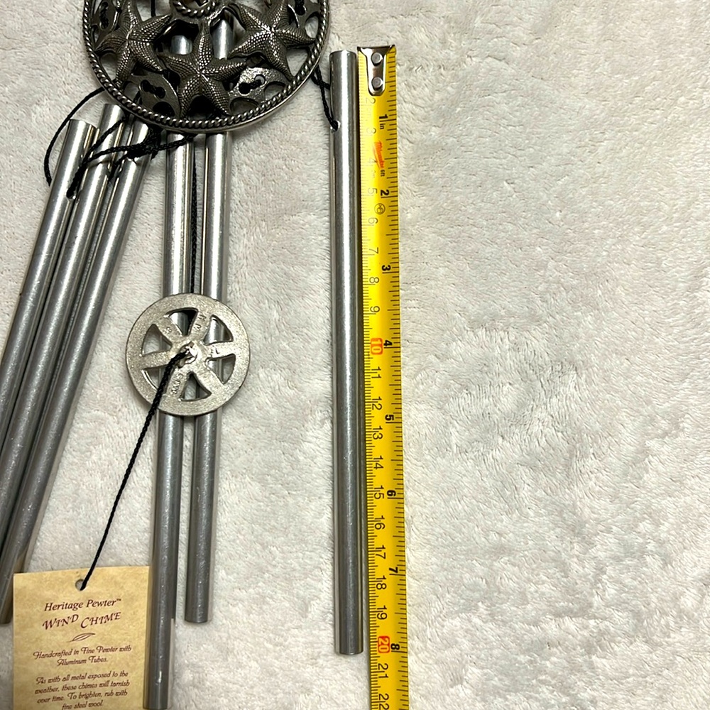 HERITAGE PEWTER. WIND CHIME with SEAHORSE. Handcrafted. 6 Silver Rods. Total 21” - Picture 7 of 10